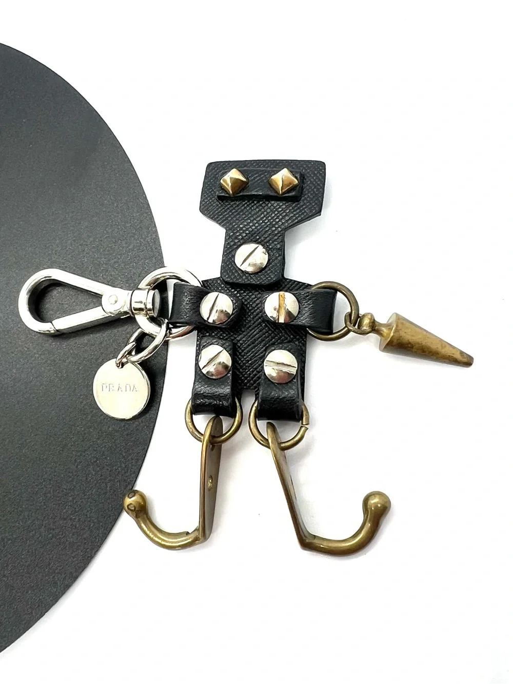 Prada Edward Robot Trick Black Saffiano Leather Keychain Bag Charm